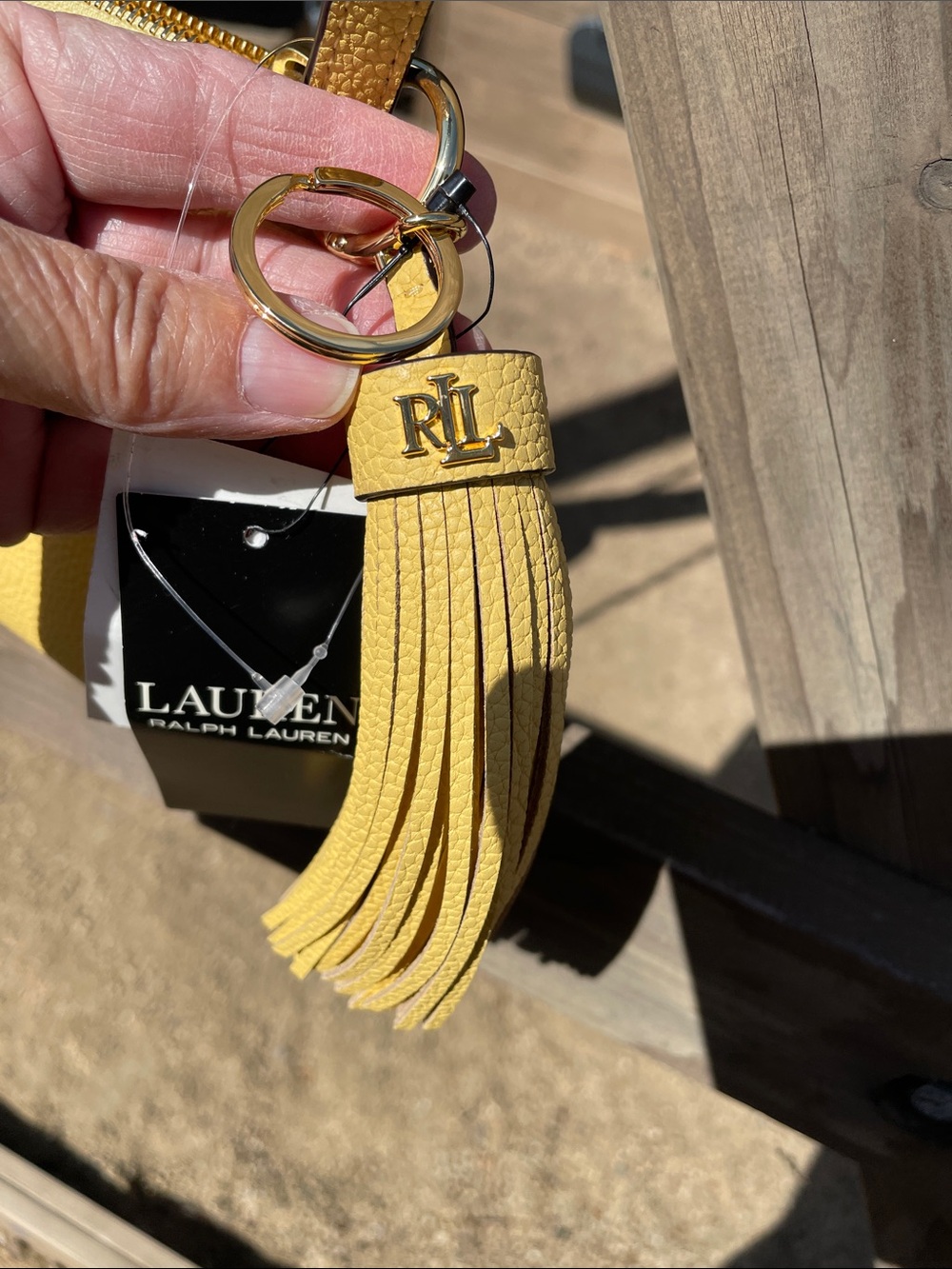Ralph Lauren Yellow Pebbled Leather Wristlet Clutch with Tassel - Picture 3 of 13